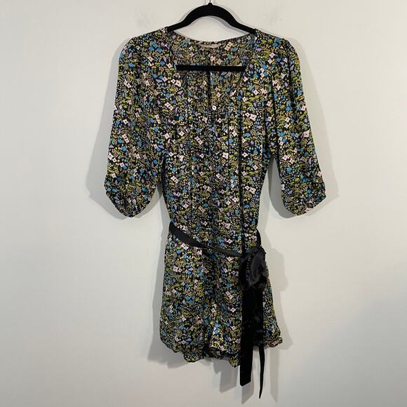 Tibi New York Women's Multicolor Floral Silk Quarter Sleeve Romper - Picture 1 of 8